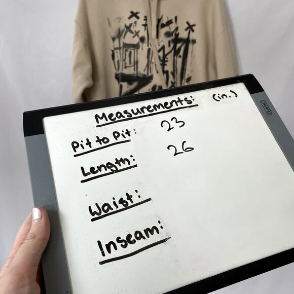 Borns Courtney tan hoodie smile grafiti cotton men's size large pullover sweater - Picture 4 of 6